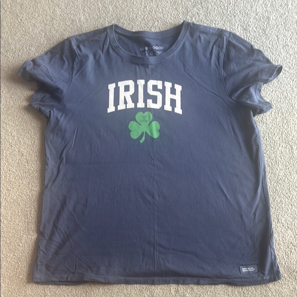 Life Is Good Blue Short Sleeve Tee with Irish Graphic